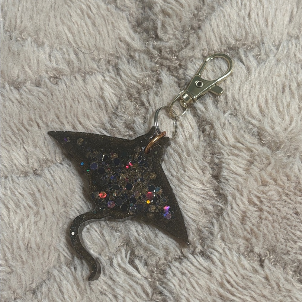 Stingray keychain charm/pendant with Glitter Accents (handmade)